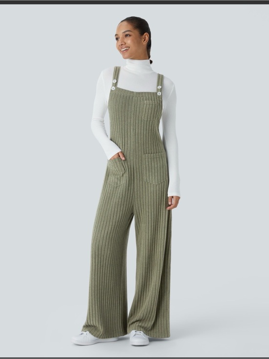 HALARA Pants - Ribbed Olive Green Wide-Leg HALARA Overalls EUC S